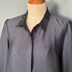 Magasin Du Nord Puff Sleeve Button Down Blouse | Size L | Dark Gray